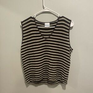 Backroad Blues Size Medium Knit Vintage Sweater Vest Brown Black White Striped
